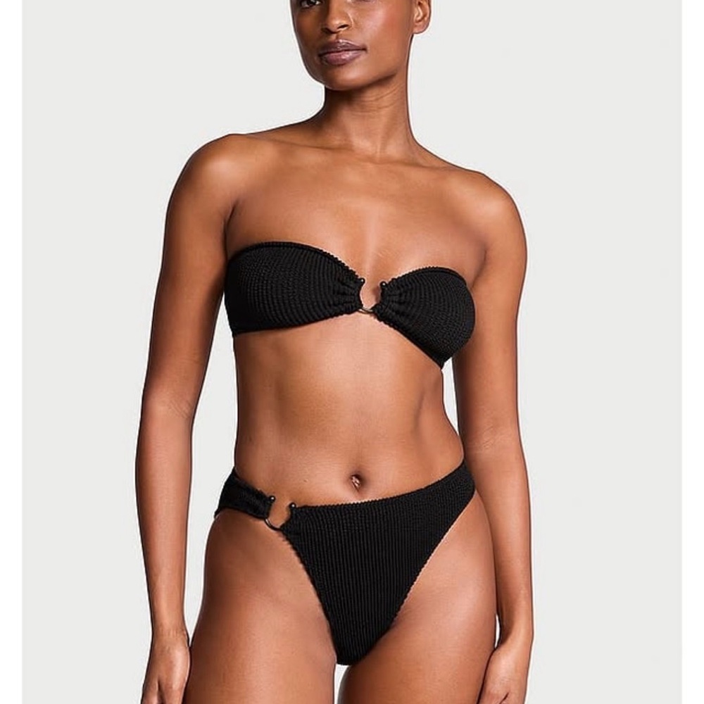 Victoria's Secret Black Strapless Ring-Accent Ribbed Bikini Set